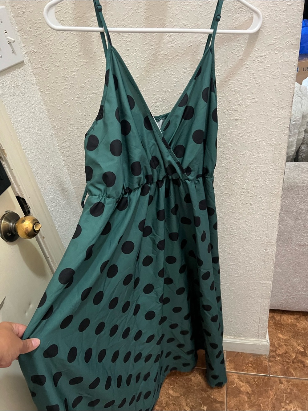 Green Polka Dot Sleeveless Wrap Dress